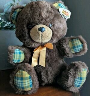 Vtg Dan Dee Soft Expressions Teddy Bear Plush Brown Plaid Paws Bow NWT 16"